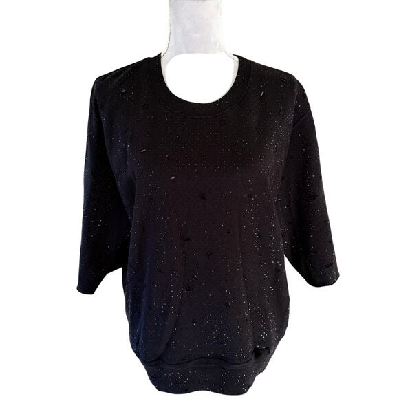 ZADIG & VOLTAIRE Edmond Distress Sweatshirt Black Rhinestone Distressed NWT M/L - Picture 2 of 10
